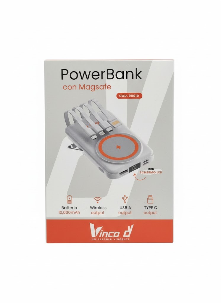 Vinco 10,000mAh Power Bank with MagSafe & Built-in Cables